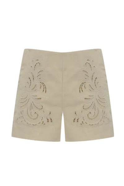 TWINSET LINEN BLEND SHORTS WITH EMBROIDERY