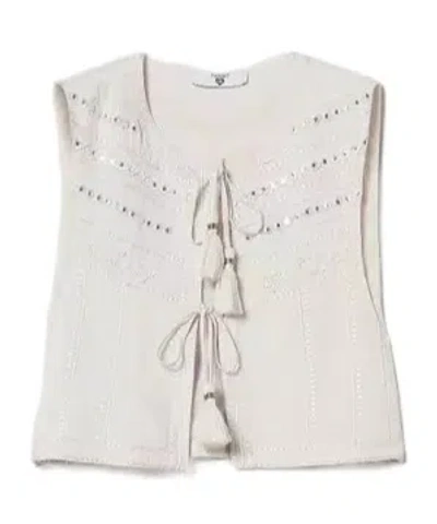 Twinset Linen Blended Embroidery Vest In White