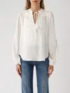 Shop Twinset Linen Blouse In Bianco-azzurro