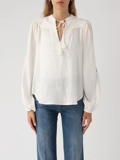 Twinset Linen Blouse In Bianco-azzurro