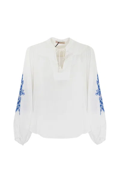 Twinset Linen Blouse With Embroidery In White