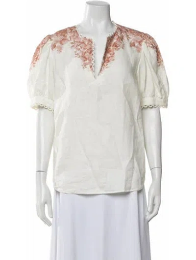 Pre-owned Twinset Linen Floral Print Top In Neutrals