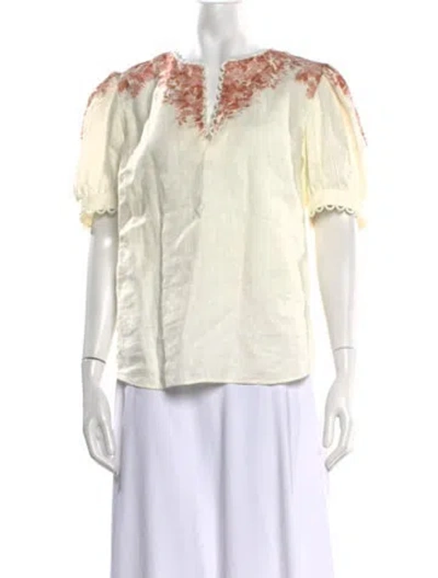 Pre-owned Twinset Linen Floral Print Top In Neutrals