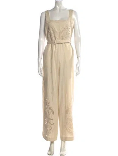 Pre-owned Twinset Linen Patterned Jumpsuit In Neutral