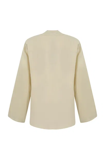 Twinset Linen Shirt With Oval-t Button In Light Beige
