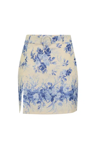 Twinset Linen Skirt With Print In Blue