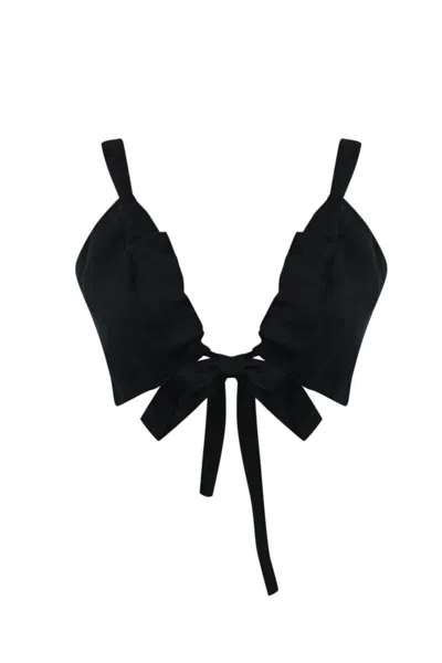 Twinset Linen Top With Metal Oval-t Logo In Black