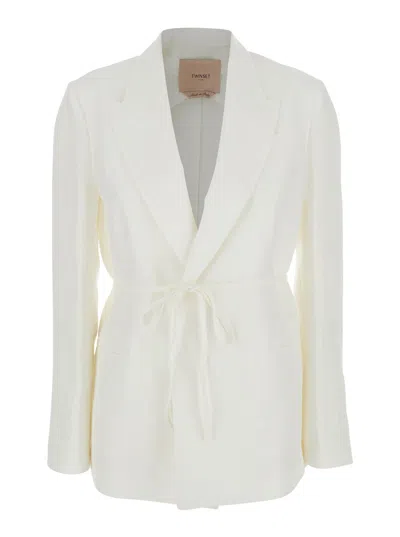 Twinset Linen-viscose Blend Blazer In White