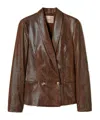 Twinset Lizard-skin Effect Faux Leather Blazer In Brown