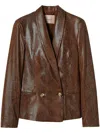 Twinset Lizard-skin Effect Faux Leather Blazer In Brown