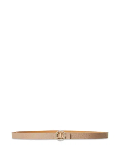 Twinset Lizard Skin-effect Leather Belt In Neutrals