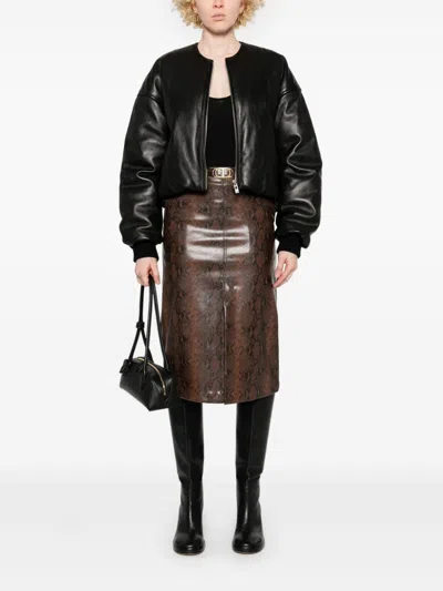 Twinset Lizard-skin Effect Midi Skirt In St.lizard Coffee/black