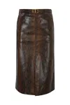 Twinset Lizard-skin Effect Midi Skirt In St.lizard Coffee/black