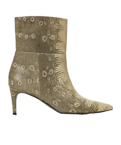 Twinset Lizard-print Pointed-toe Boots In Green
