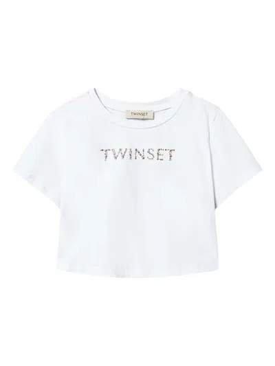 Twinset Kids' Logo-stud T-shirt In White