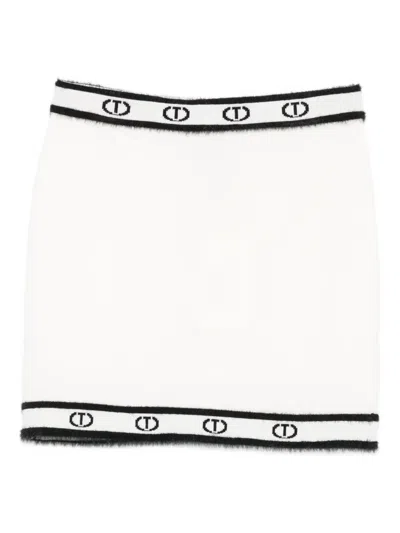 Twinset Kids' Logo-band Knitted Skirt In White