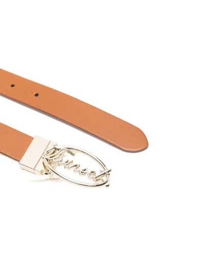 Twinset Kids' Logo Buckle Belt In Brown