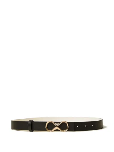 Twinset Logo-buckle Reversible Leather Belt In Black