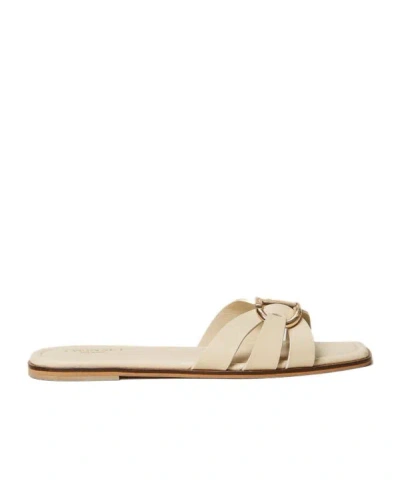 Twinset Logo-buckle Slides In Light Ginger Root Beige