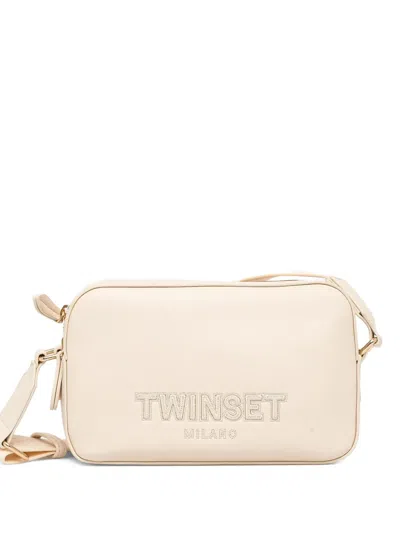 Twinset Logo-detail Double-zip Cross Body Bag In Neutral