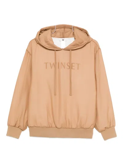 Twinset Logo-detail Hoodie In Brown