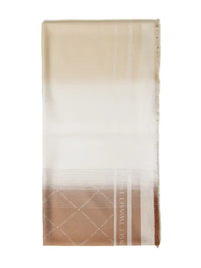 Twinset Logo-detail Pattern Scarf In Gray