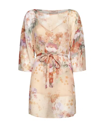 Twinset Logo Dress In Nude