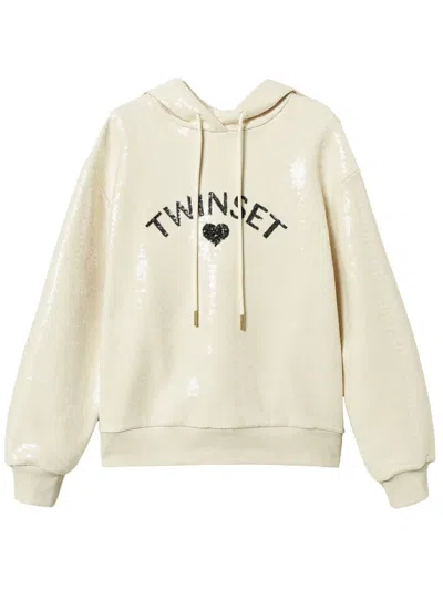 Twinset Logo-embellished Hoodie In Neutrals