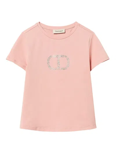 Twinset Kids' Logo-embellished T-shirt In Pink