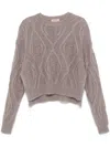 Twinset Logo-embossed Sweater In Dark Taupe