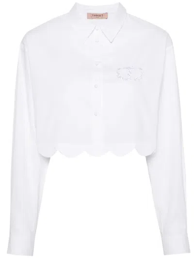 Twinset Logo-embroidered Cropped Shirt In White