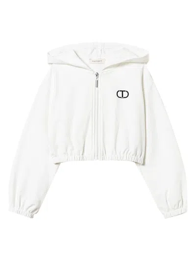 Twinset Kids' Logo-embroidered Hoodie In White