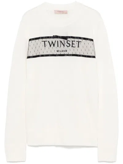 Twinset Logo-embroidered Sweater In Neve