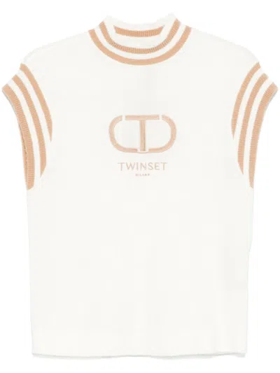 Twinset Logo-embroidered Sweater In Yellow Cream