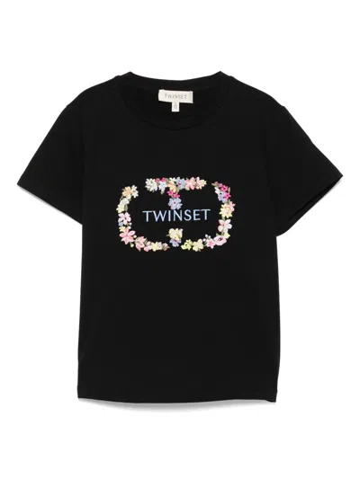 Twinset T-shirt Mit Logo-stickerei In Schwarz