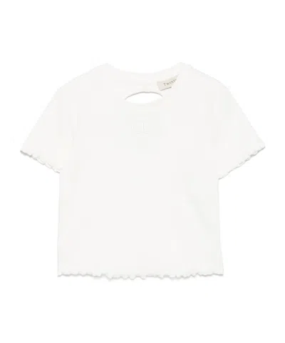 Twinset Kids' Logo-embroidered T-shirt In White