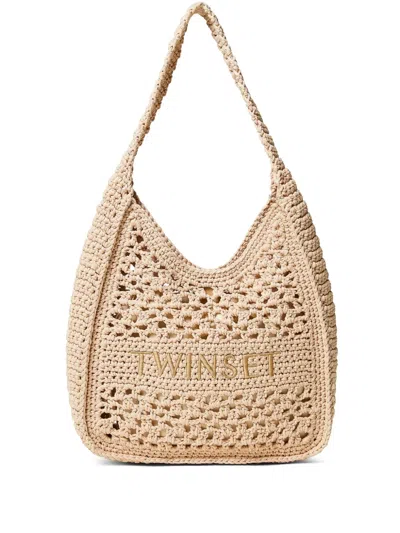 Twinset Logo-embroidered Tote Bag In 00497 Natural White