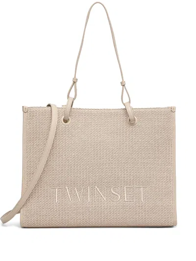 Twinset Logo-embroidered Tote Bag In Neutrals