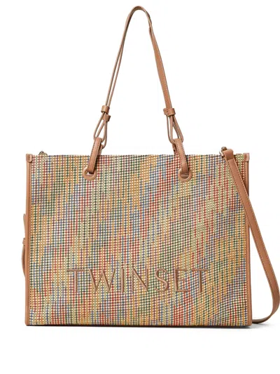 Twinset Logo-embroidered Tote Bag In Neutrals