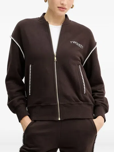 Twinset Logo-embroidered Tracksuit In Brown