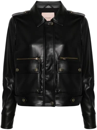 Twinset Logo-engraved Bomber Jacket In Black