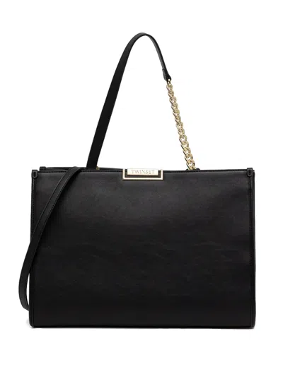 Twinset Logo-engraved Tote Bag In Black