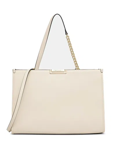 Twinset Logo-engraved Tote Bag In Neutrals