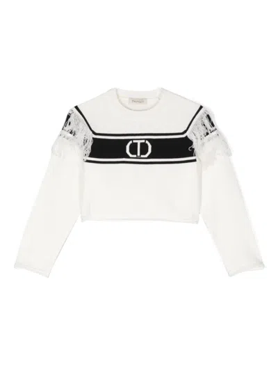 Twinset Kids' Logo-intarsia Sweater In White