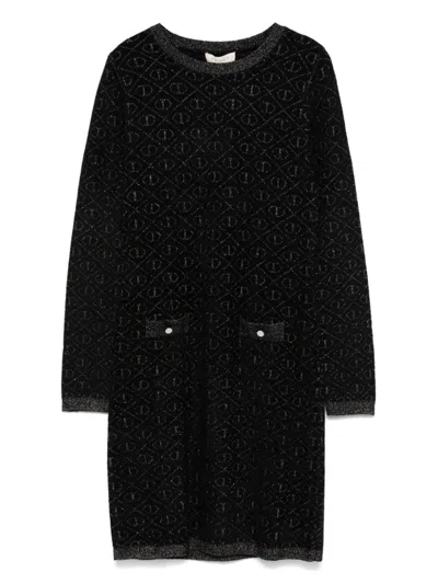 Twinset Kids' Logo-jacquard Dress In Black