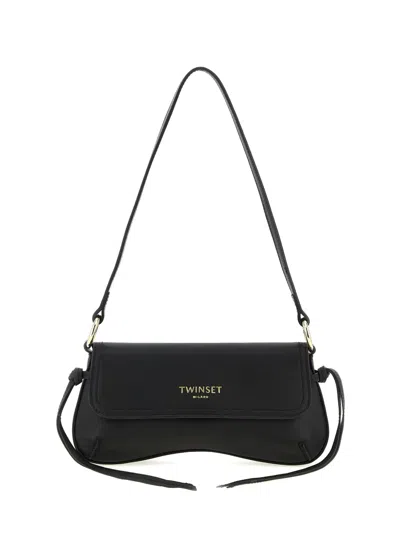 Twinset Logo Knot Leather Shoulder Bag In Black