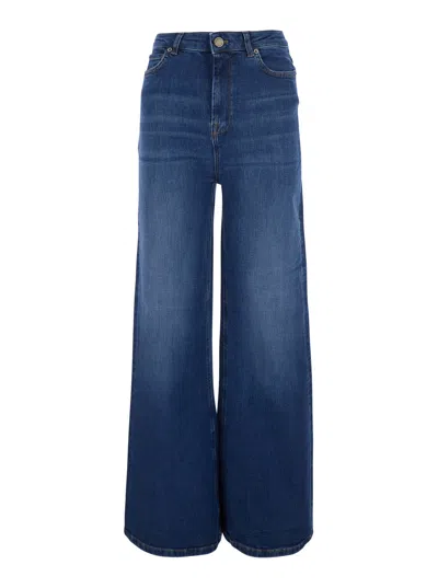 Twinset Logo Patch Back Wide-leg Denim Jeans For Women In Blu