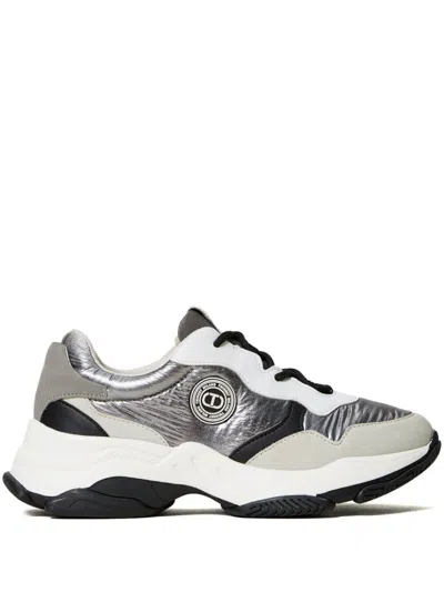 Twinset Logo-patch Sneakers In Silber