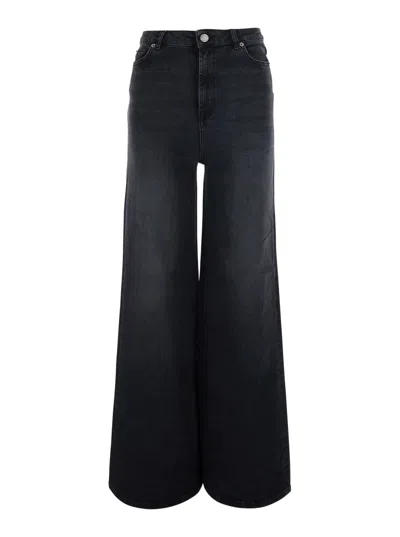 Twinset Logo Patch Wide-leg Denim Jeans For Women In Black