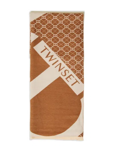 Twinset Logo-pattern Scarf In Brown